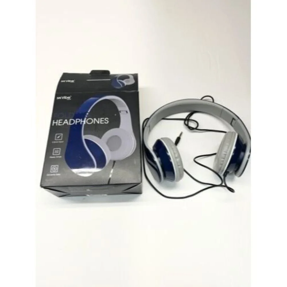 Vibe Foldable Large Blue Corded Earphones